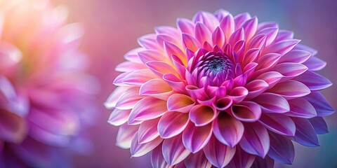 Obraz premium A vibrant pink dahlia with delicate petals, illuminated by a soft, warm light, creating a captivating display of natural beauty.