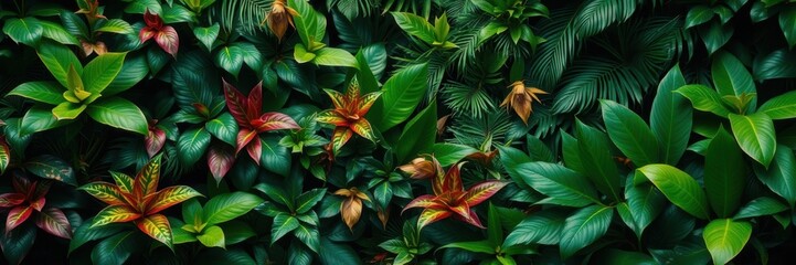 Obraz premium Lush green jungle foliage with vibrant leaves and tropical plants, lush, environment