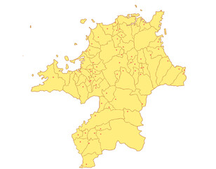 福岡県　地図　黄色　イラスト
