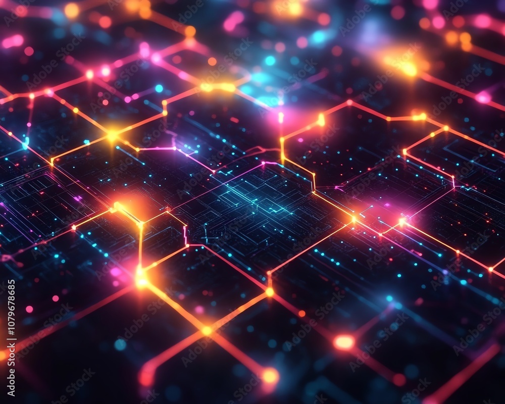 Leinwandbilder colorful neon geometric shapes in cyberspace, glowing lights and structures creating a mesmerizing d