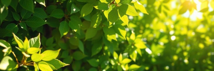 Naklejka premium Vibrant green background with sunlit leaves, representing the freshness and vibrancy of summer, background, vibrant