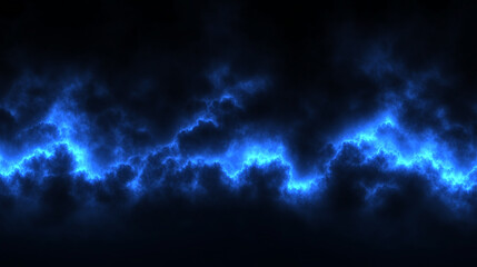 A dark background with blue lightning streaks and clouds.