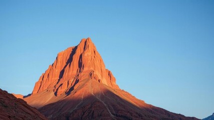 Naklejka premium A stunning landscape photo of a towering red mountain against a clear blue sky, showcasing the beauty of nature and the ruggedness of the terrain, nature, travel