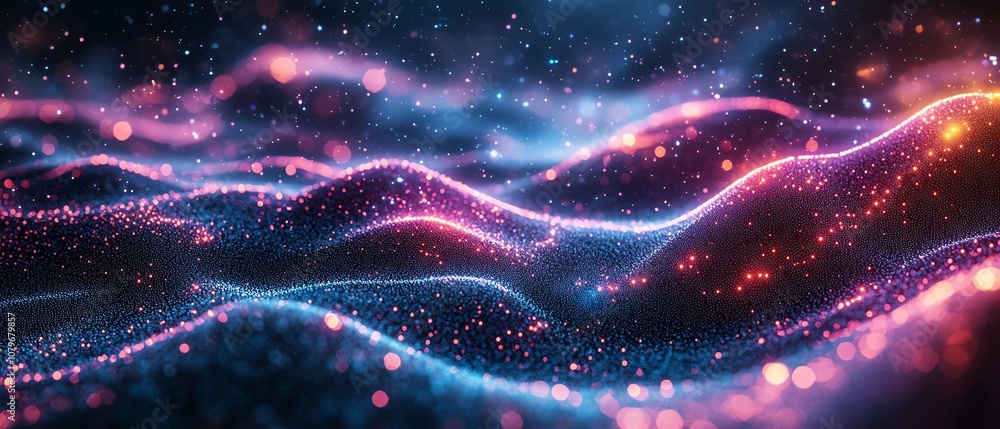 Aufkleber futuristic geometric shapes in neon colors, glowing lights and dynamic structures floating in cybers