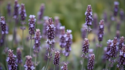 Obraz premium A close-up shot of purple lavender flowers blooming in a field, with a soft focus background, botanical, bloom