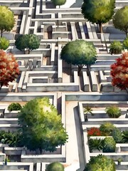 Obraz premium Maze Garden Watercolor Landscape Art
