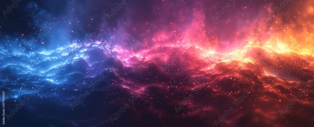 Poster gradient grainy abstract background with blue pink red colors on dark grey, minimalistic blurred des