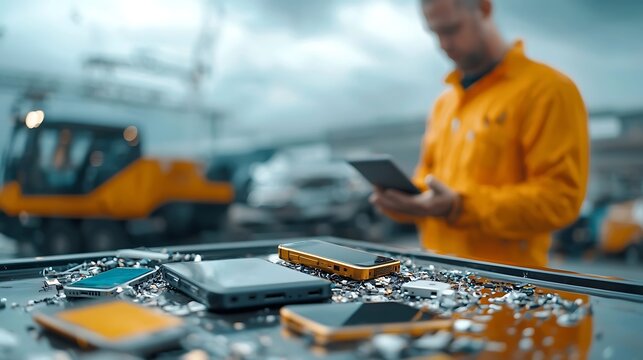 Skilled Mechanic Utilizing Digital Tablet to Diagnose and Troubleshoot Machinery Issues in an Industrial Workshop Setting Showcasing Expertise and Technology in Maintenance and Repair