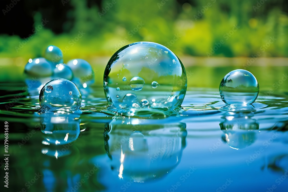 Aufkleber bubbles floating in water a group of bubbles floats up from the