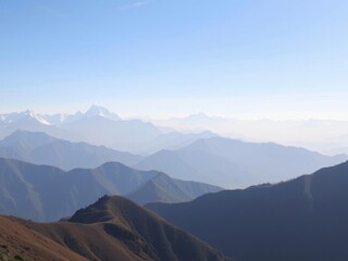Fototapeta premium Panoramic view of the majestic Nepal mountain range under a clear blue sky, nature, Himalayas
