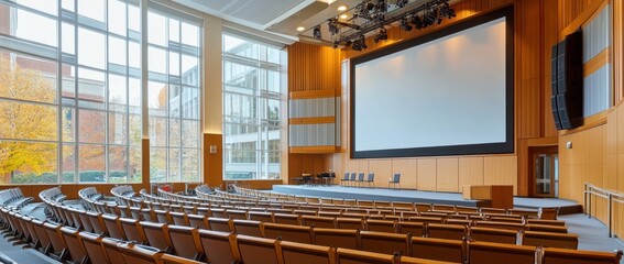 Auditorium with Large Screen and Stage