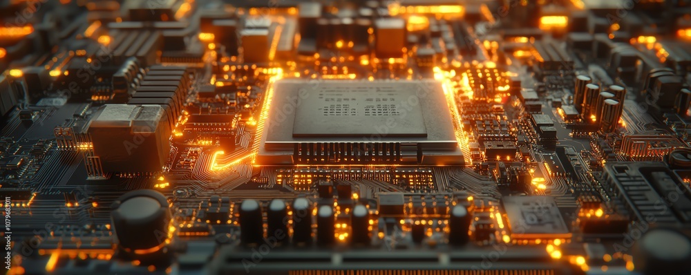 Aufkleber 3D visualization of a futuristic computer motherboard, glowing circuits and intricate patterns symbolizing the backbone of digital communication and advanced technology