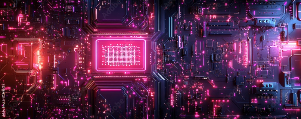 Aufkleber 3D visualization of a futuristic computer motherboard, glowing circuits and intricate patterns symbolizing the backbone of digital communication and advanced technology