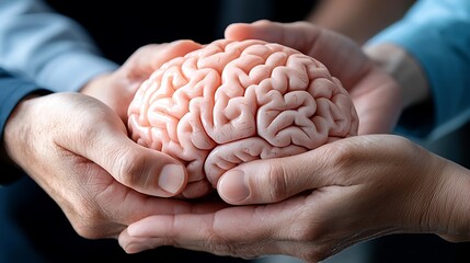 Caring Hands Gently Cradling the Human Brain   Symbolizing Medical Research Health Innovation and Unlocking the Potential of the Remarkable Organ that Shapes our Intelligence and Cognition