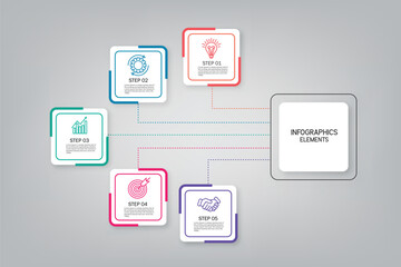 Vector infographic template with icons and 5 options or steps. Infographics for business concept. Can be used for presentations banner, workflow layout, process diagram