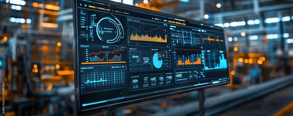Leinwandbilder Control interface in a futuristic industrial environment, displaying realtime performance analytics and charts, part of an advanced dashboard for informed decisionmaking
