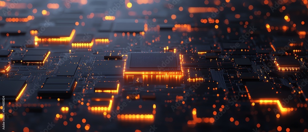 Aufkleber detailed 3d rendering of a computer motherboard, glowing with digital pathways and circuits, symboli