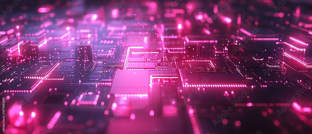 Poster detailed 3d rendering of a computer motherboard, glowing with digital pathways and circuits, symboli