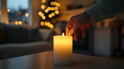 Lighting a Candle in a Cozy Home.