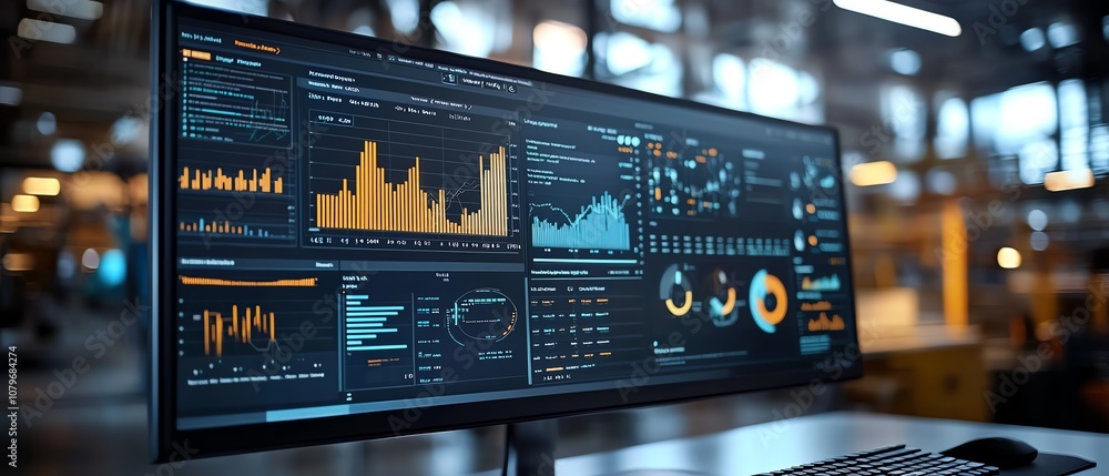 Aufkleber Futuristic control interface with realtime analytics and performance charts, advanced dashboard in an industrial setting, showcasing technologydriven decisionmaking