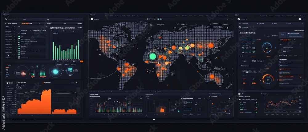 Fototapete futuristic industrial control interface with advanced dashboard, showcasing realtime performance cha