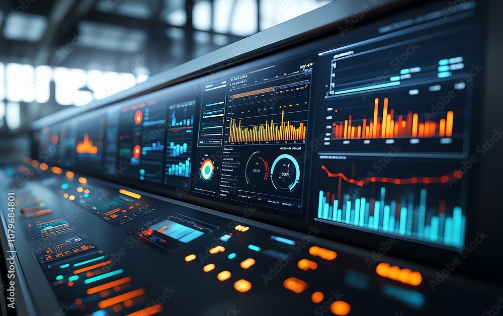 Aufkleber Hightech control dashboard featuring realtime analytics and performance charts, part of a cuttingedge industrial setting, enhancing efficiency and datadriven decisions