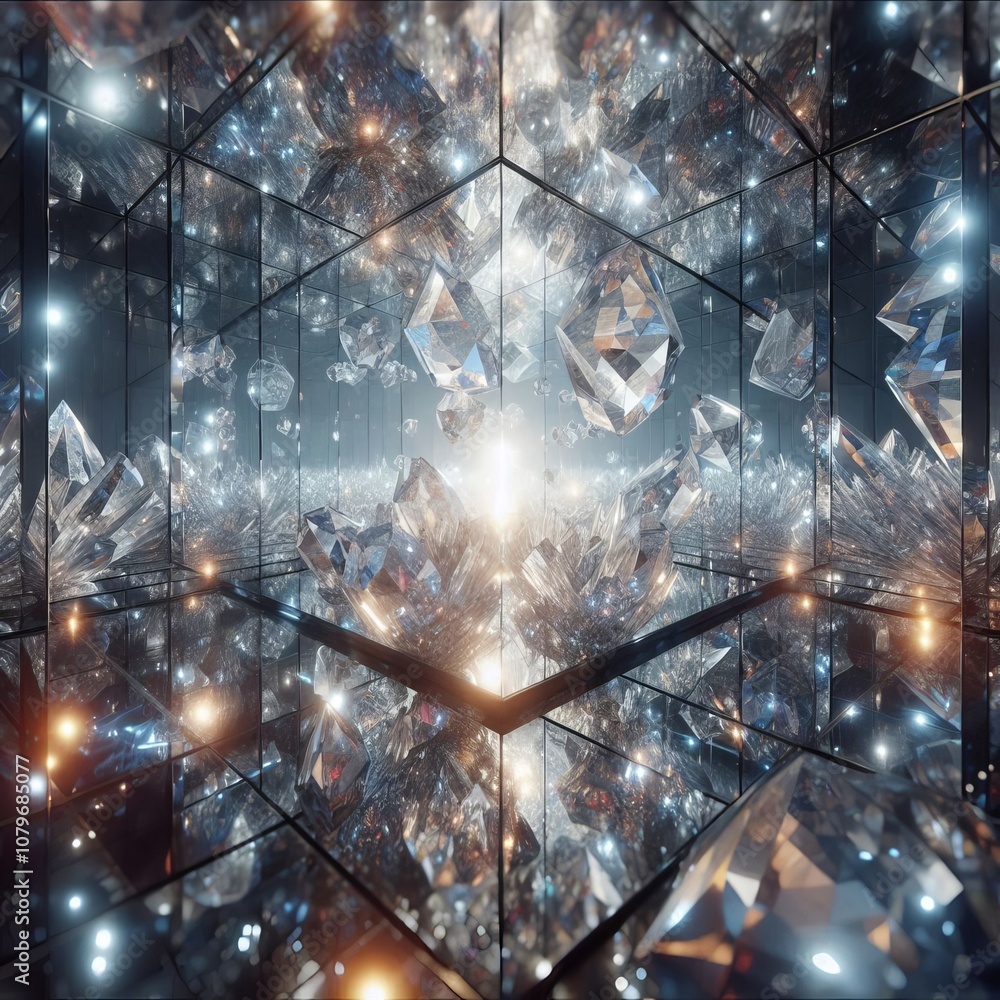Poster crystalline structures float within a mirrored chamber reflectin