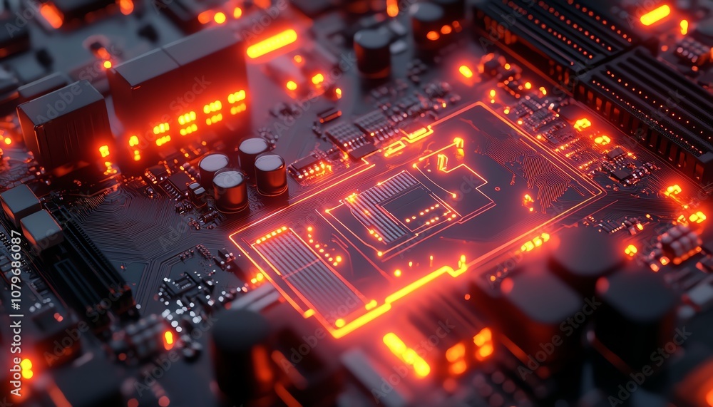Aufkleber 3d rendered futuristic motherboard with illuminated circuits, interconnected digital pathways, repre
