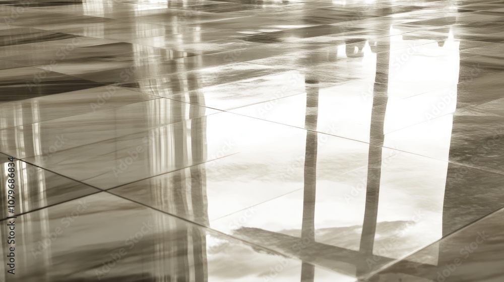 Poster reflective tiles with window reflections