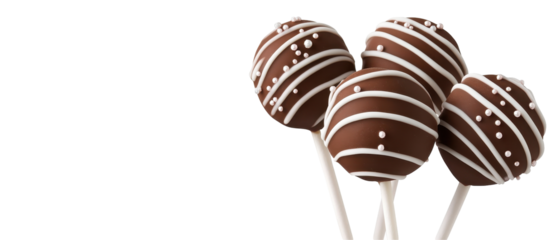 Delicious chocolate cake pops on sticks. transparent background
