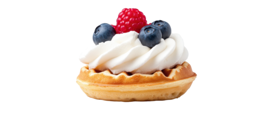 Delicious dessert with cream and fresh berries. transparent background