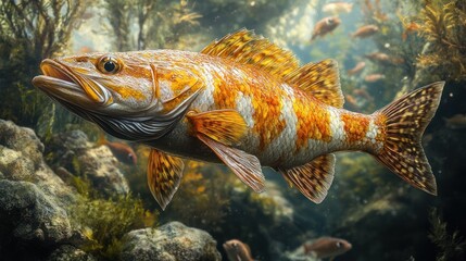 A vibrant fish swimming in an underwater environment.