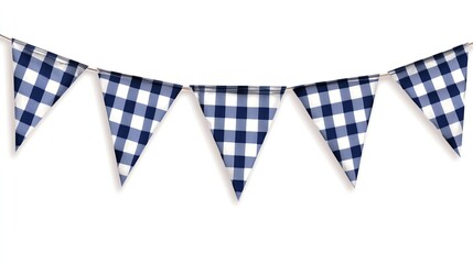 Obraz premium Navy blue and white checkered bunting flags on a string, perfect for celebrations and festive occasions.