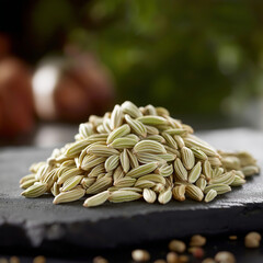 Obraz premium Whole Fennel Seeds on Stone Surface