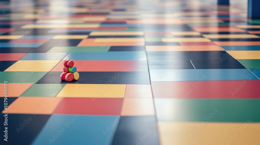 Poster colorful tiles and a stack of objects