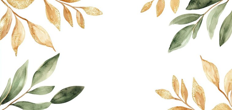 Elegant watercolor leaves frame a blank space, ideal for invitations or announcements on a clean, white background.
