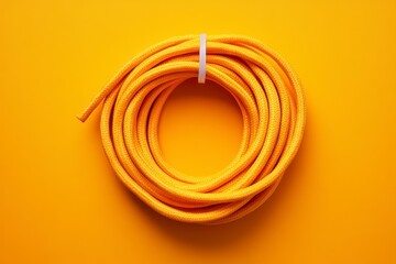 Coiled Yellow Rope on a Bright Orange Background