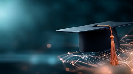 Graduation Cap Tassel Glowing in Celebratory Atmosphere with Sparkling Lights   Symbolic of Academic Achievement Career Advancement and Exciting New Beginnings