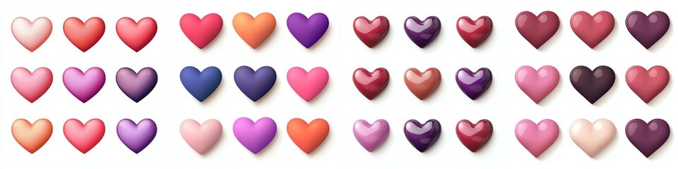 A vibrant collection of heart shapes in various colors, symbolizing love and emotions, perfect for design projects.