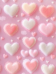 Fototapeta premium A phone wallpaper with a pastel aesthetic, featuring a pink and white heart pattern, a pink background, with generative ai