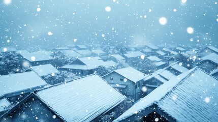 Snow-Covered Rooftops in a Wintery Village