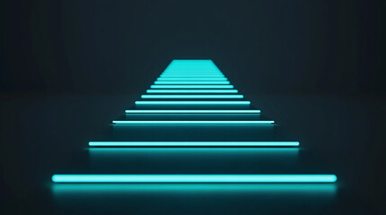 A glowing neon blue stairway in a dark room, symbolizing growth and the journey to success.
