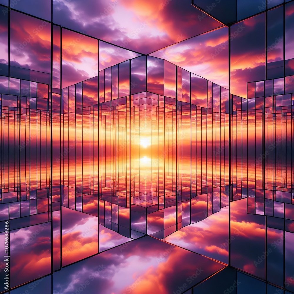 Poster mirrors capture an endless sunset with changing hues of orange p