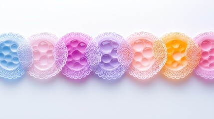 Colorful lace pattern elements in pastel shades, perfect for craft projects and decorative designs.