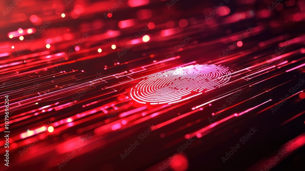 Poster abstract digital fingerprint on a futuristic background with red lights.