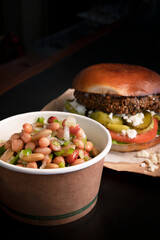 Veggie Burger takeaway food with Bean Salad