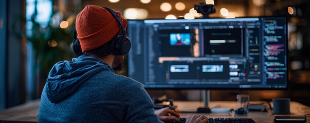 Inspiring Creator Broadcasting Live Tutorial to Subscribers from Artistic Workspace with Camera Equipment in View