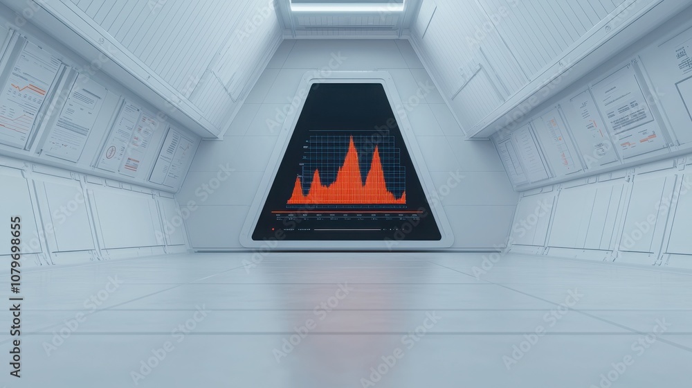 Poster setting 2025 goals with vision and strategy concept. a futuristic, minimalistic room with a triangul