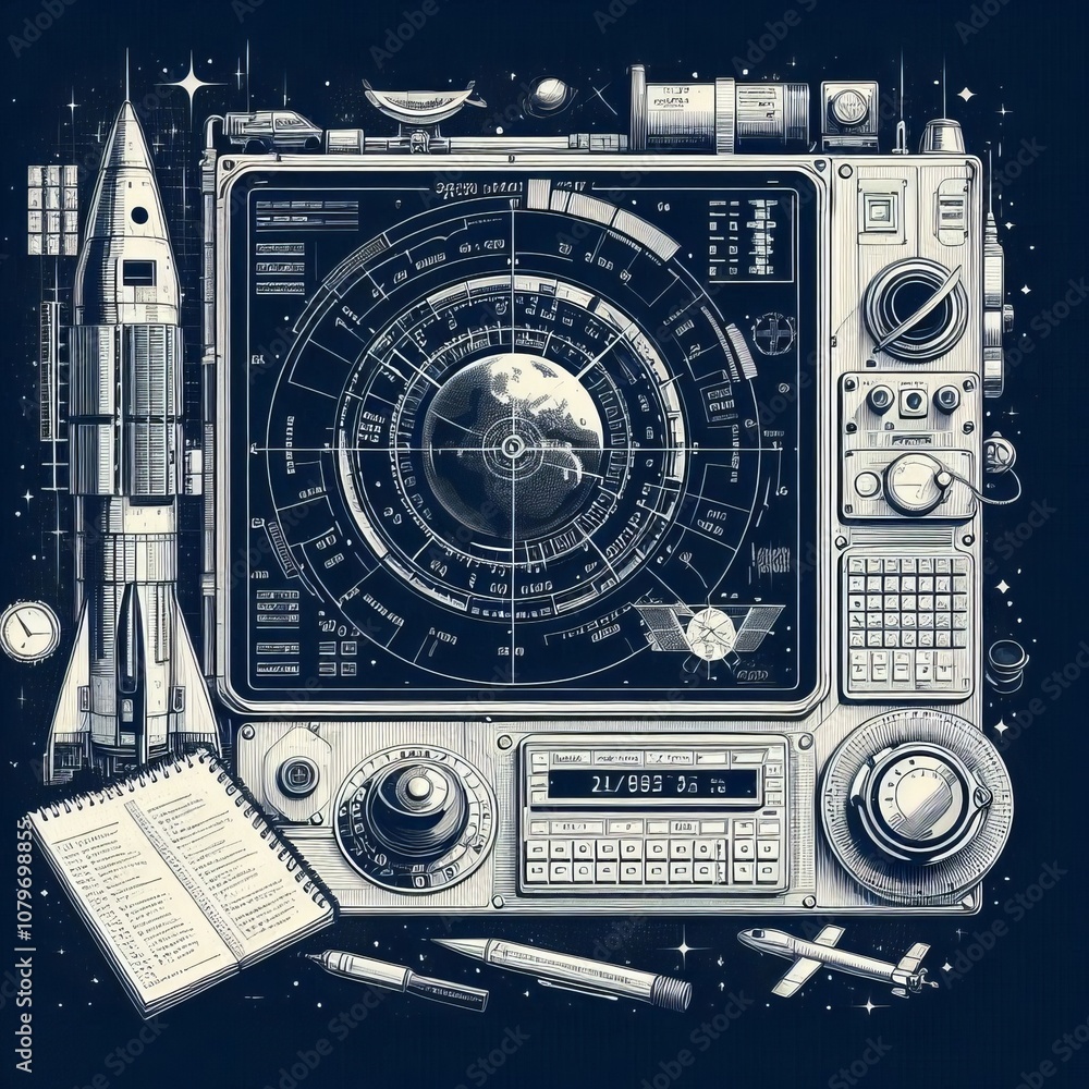 Poster spacecraft navigation computer a simple drawing of a spacecraft'