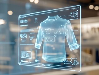 Futuristic Holographic Retail Space with Interactive Sales Projections for Marketing and Optimization Synergy